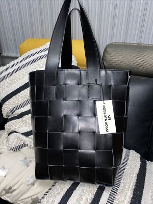 ROBERTA ROSSI MILANO EXTRA LARGE BRAIDED LEATHER TOTE Nero 6026