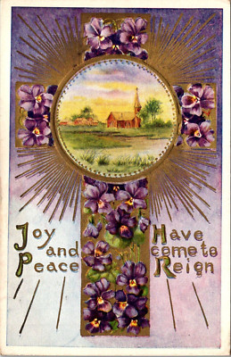 Easter Joy and Peace Have Come To Reign Color Embossed Cross Flowers Postcard