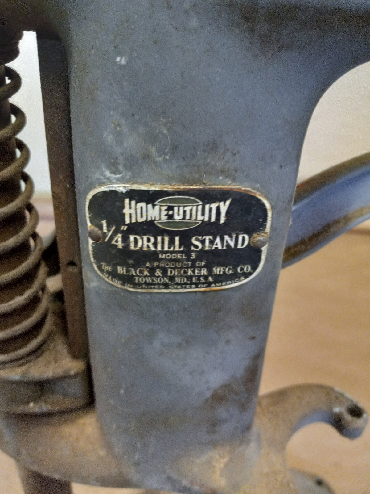 Vintage Black & Decker 1/4" Drill Stand  Type 3 Grey Blue Drill Press 20” Tall