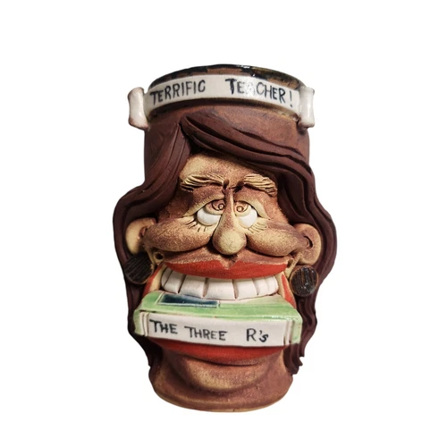 Vintage Ugly Face Signed Jac Genovese Oregon Studio Pottery Terrific Teacher