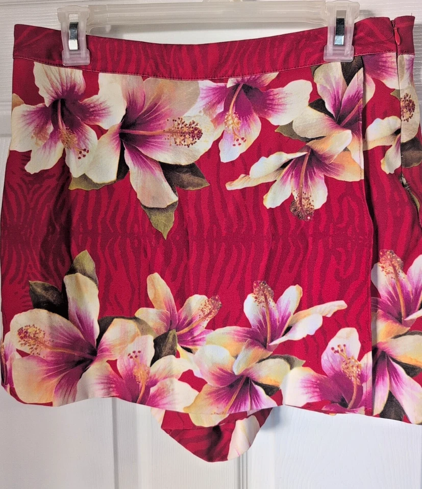 Pantalones Cortos Vintage Cache Rojo Tropical Floral Elastizados Talla 10 Envoltura Frontal Años 90 Y2K Foto 3 de 4