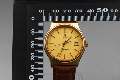 New Batt ◆Exc5◆ Vintage OMEGA Seamaster Qz 1342 Gold Mens 35mm Date Watch JAPAN - Picture 5 of 14