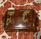 Vintage Amber Glass Casserole Dish Anchor Hocking Ovenware w/ Wicker Basket  2Qt — photo 6