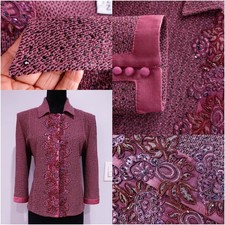 NWOT ST JOHN Wine/floral embroidery /sparkling rhinestone KNIT JACKET SZ 8.