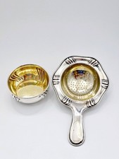 Lutz & Weiss Teesieb mit Abtropfschale Silber 800 Innenvergoldung um 1910