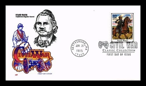 CIVIL WAR CONFEDERATE GENERAL STAND WATIE INDIAN 1995 FARNAM CACHET FDC UNADDR