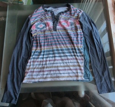 Carbon 2 Aztec Striped Shirt Mens Small Collar Button Cotton Blue Long Sleeve