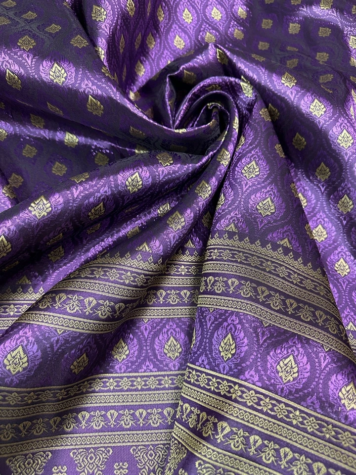 Twilight Purple Thai-Laos Silk Damask Traditional Fabric BTY Formal Skirts Dress - Image 2 of 4