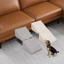 Beige / Dark Gray Split Dog Ramp 2 in 1 Lightweight Folding Pet Ramps Stair NEW