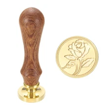 Vintage Wax Seal Stamp, 25mm Brass Head and Wooden Handle Stamps, Rose41
