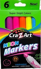 Cra-Z-Art Neon Markers 1pk Of 6 Super Bright Colors-Washable/Water Based-SHIP24H