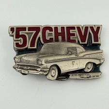 Vtg Belt Buckle Chevy Bel Air Chevrolet Advertising Pewter Heavy Patriotic Eagle