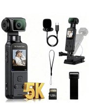 128GB Body Camera with Microphone Vlogging Camera 270 Rotating Stabilization