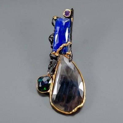 Vintage Unique  Blue Sapphire Pendant 925 Sterling Silver /NP54160