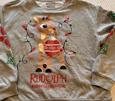 Rudolph Red Nosed Reindeer Light Up Christmas Sweatshirt Large Womens Gray Works