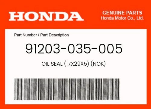 Honda Genuine Oil Seal (17X29X5) (Nok) - 91203-035-005