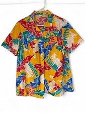 Vintage Tropical Print Short Sleeve Shirt Size Large