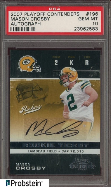 2007 Playoff Contenders Rookie Ticket #196 Mason Crosby Packers RC AUTO PSA 10