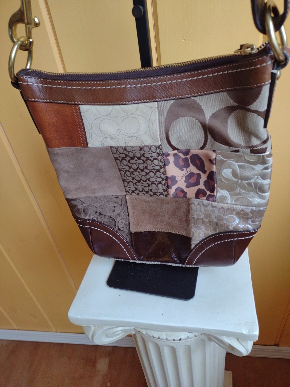 coach patchwork handbag brown - image 4