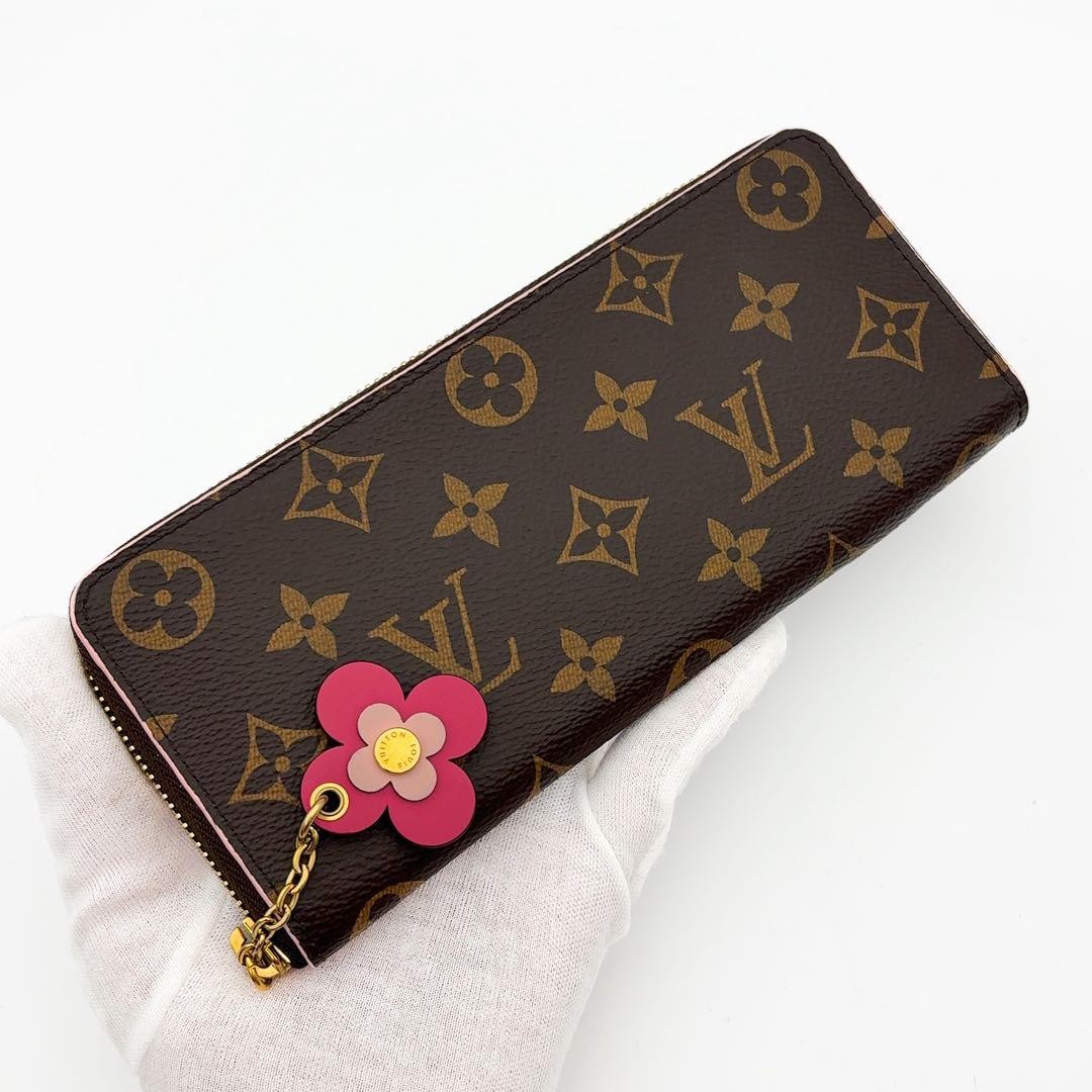 LOUIS VUITTON Monogram Clemence Wallet Flower Charm Pink Long Wallet M64201 Auth thumbnail 13