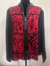 NWT CHICOS Women's Large Rayon Full Zip Jacket Animal Print Red Black