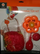 Adult Clown Character Halloween Costume Kit Wig Nose Squirting Flower Party