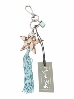 Myra Bag Rose Gold Star Tassel Key Charm with Light Blue Tassel