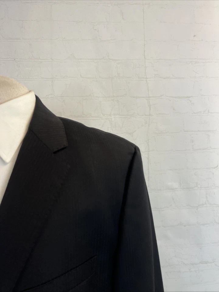 Hugo Boss Men's Blazer 44R Solid Black Stripe Wool Two Button $1,298 - Image 2 of 4