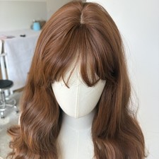 Heat Resistant Hair Auburn Long Wavy Dress Up Wig With Bangs Women