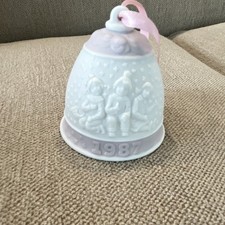 Lladró 1987 Christmas Porcelain Bell Ornament White Pink Valencia Spain Vintage