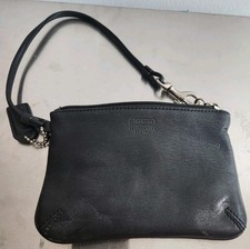 Vintage Coach Leatherware Black Leather Wristlet Zip Pouch Small Clutch Bag EUC