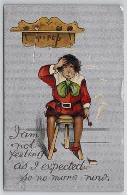 Man Smoking to Many Pipes No More Now Germany Postcard