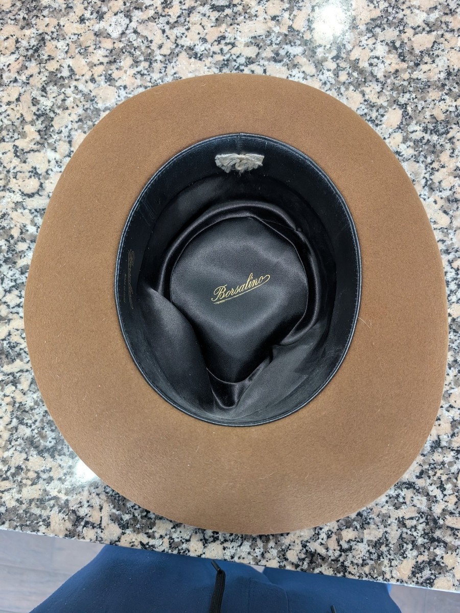 Borsalino Fur Felt Brown Fedora Size 60 Made In Italy W/Box 2002