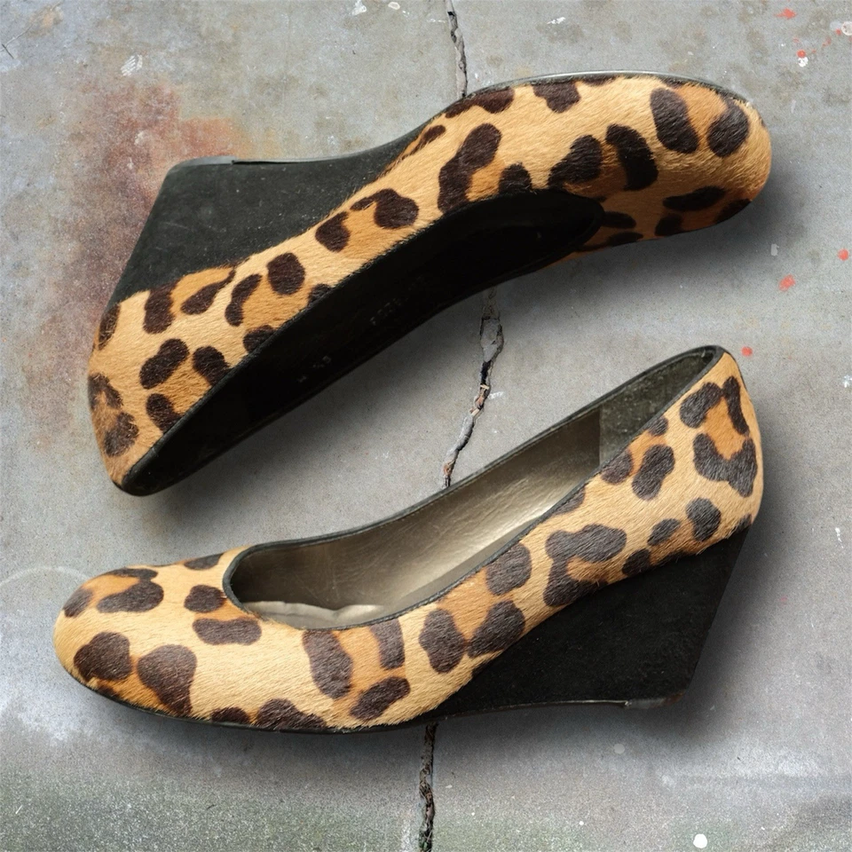 Stuart Weitzman Animal Print Pony Hair Wedge Pumps, Size 6.5M Spain Designer - Image 2 of 4