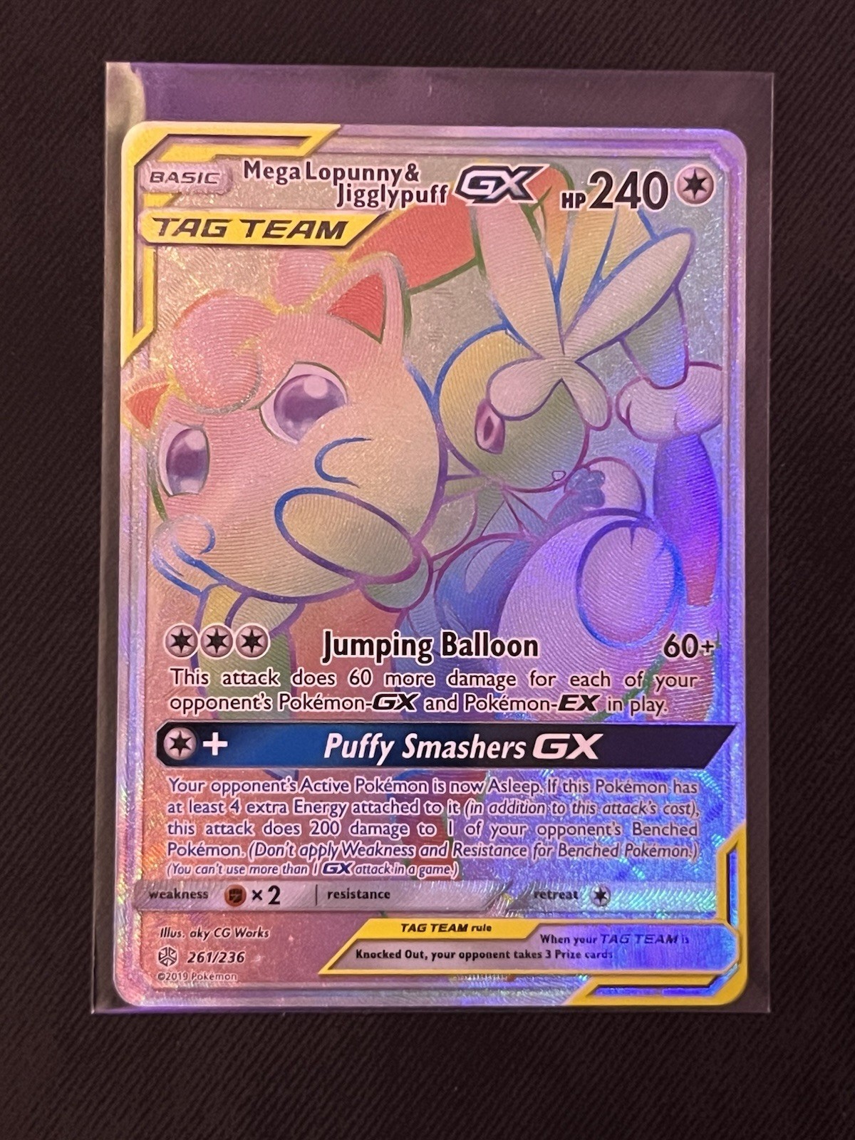 Pokemon TCG Mega Lopunny & Jigglypuff GX 261/236 Cosmic Eclipse Secret Holo