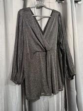 Torrid 5X Plus Size Black Sparkly Baby Doll Blouse extra long tie belt