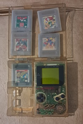 Nintendo Game Boy DMG-01 Console Transparent with Case AND Games