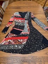 Abito Roberto Cavalli patchwork a pois stampa animalier grafica IT 46