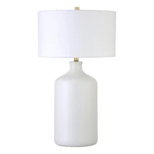 Henn&Hart 16" Matte White Ceramic/Fabric Table Lamp
