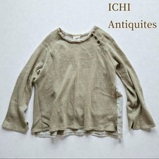ICHI Antiquites Cotton Linen Pullover Long Sleeve Natural Color Free Size