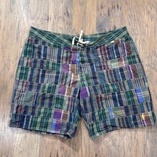 Vintage Polo Ralph Lauren Swim Trunks Mens 40 Madras Plaid Patchwork 9" Inseam