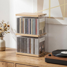 2-Tier CD Tower, 30-Capacity Natural Wood CD Organizer for Home or Office