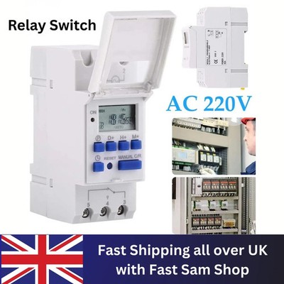 Programmierbarer digitaler LCD-Zeitrelaisschalter Hutschienensteuerung Timer (220 V 15 A) UK