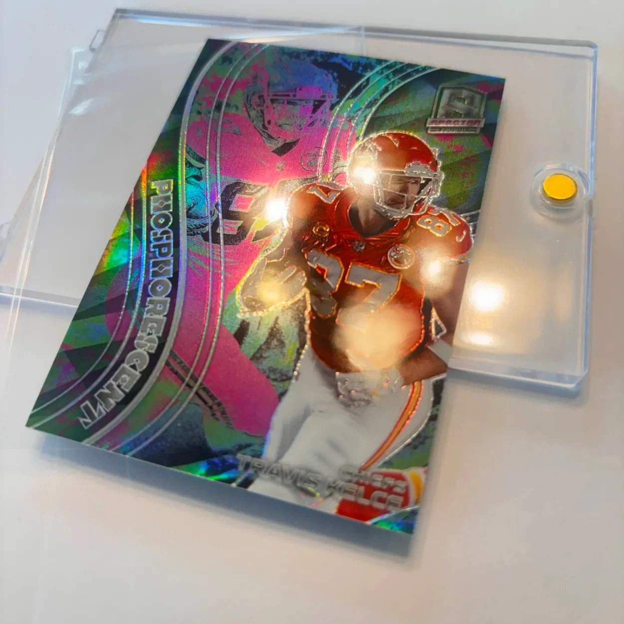 2022 Panini Spectra Football Travis Kelce Phosphorescent Case Hit K.C. Chiefs