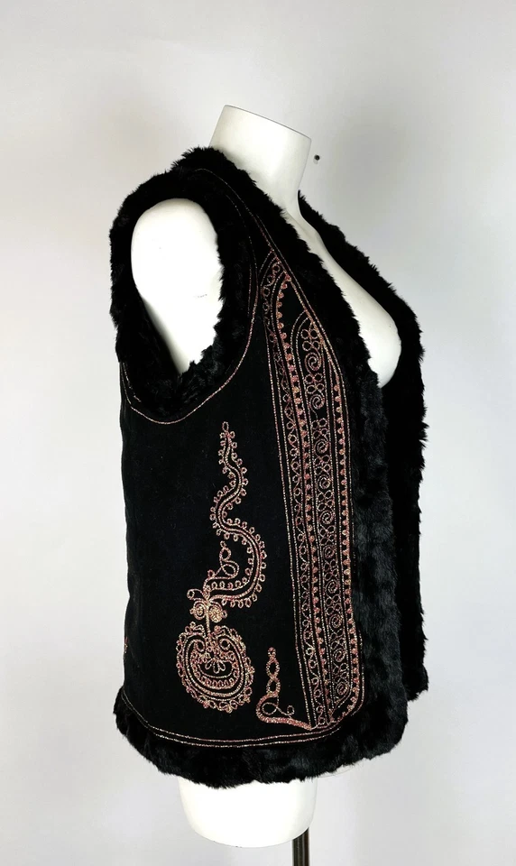 Topshop Negro Imitación Piel Marroquí Brillo Rave Festival Burning Man Chaleco Chaqueta 4P Foto 4 de 4