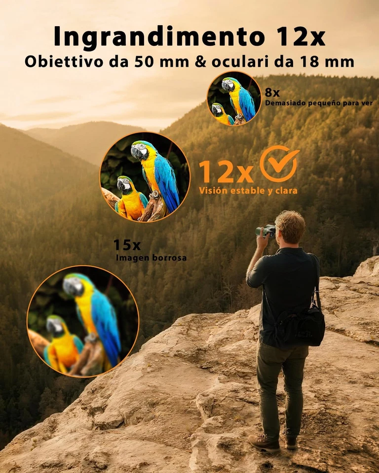 12X50 Binocolo Professionale Con Grande Portata – Binocoli per Adulti Con Prismi - Immagine 3 di 4