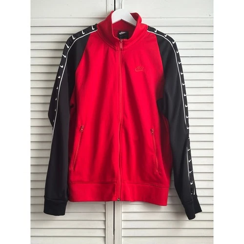 Nike Sportswear Repeat Swoosh Tape Track Jacket Red Black Flawed Mens L - product listing photo