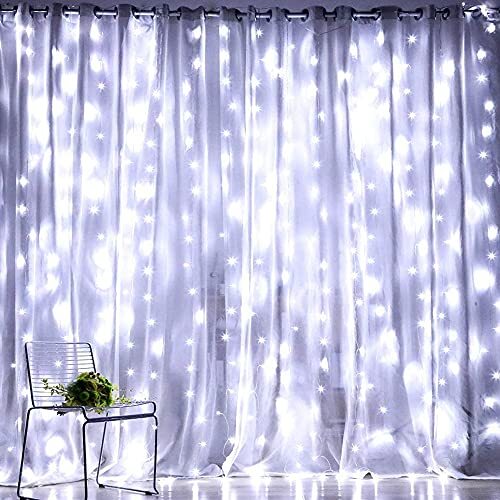 Curtain String Lights, 300 LED 9.8ft x 9.8ft 8 Lighting Modes Fairy White - Picture 7 of 7