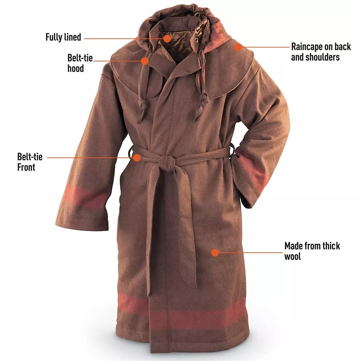 Mountain Man Hooded Wool Blend Capote Brown Size Large Nice Liner
