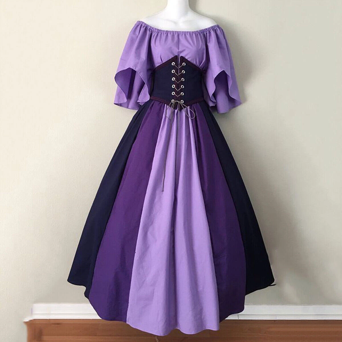 open lace back dress Queen Charlotte Purple Gown -Marie Antoinette Baroque Gown for Bridgerton Plus Size 3XL / Dress + Petticoat / Purple main image 0